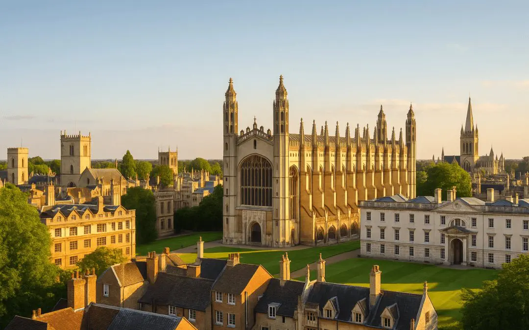 Cambridge city skyline featuring King’s College Chapel at golden hour, representing CSLN Group’s local IT support for Cambridge businesses.